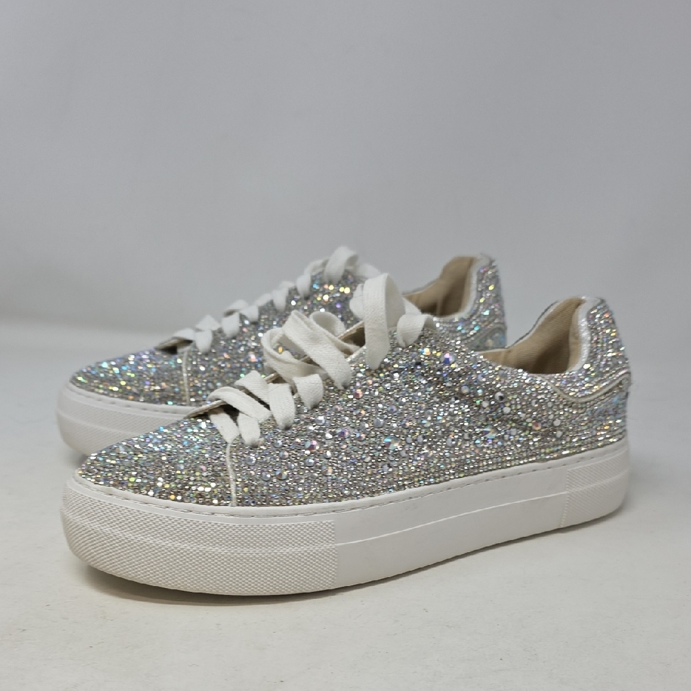 Betsey Johnson Sidny Silver Glitter Sneakers Womens Size 8.5